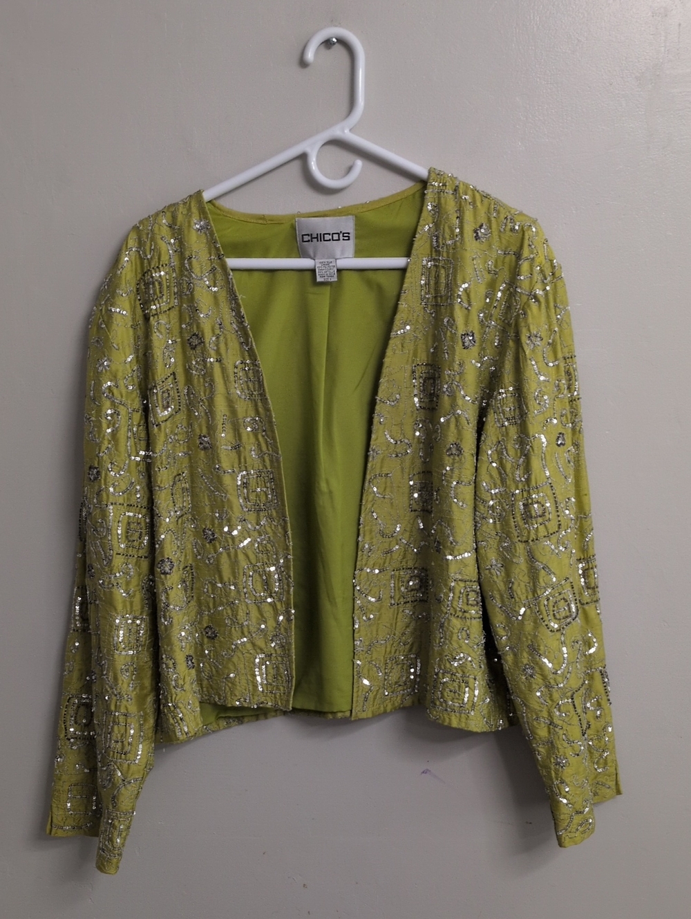 Vintage Chicos Silk Sequin And Beaded Jacket